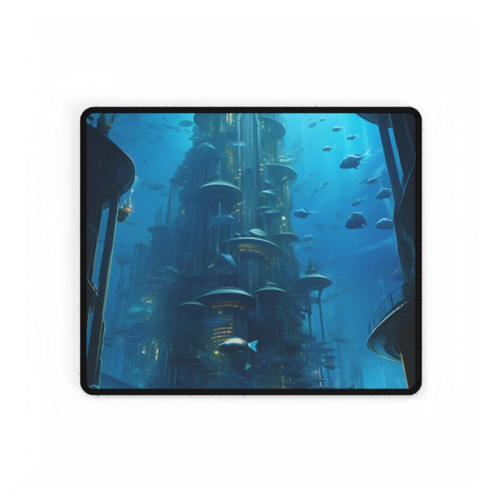 Future Metropolis: Underwater Cityscape Digital Art - Desk Mat