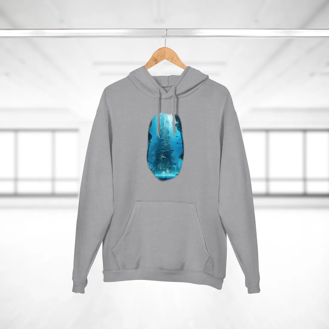 Future Metropolis: Underwater Cityscape Digital Art - Hoodie (Heather Grey)