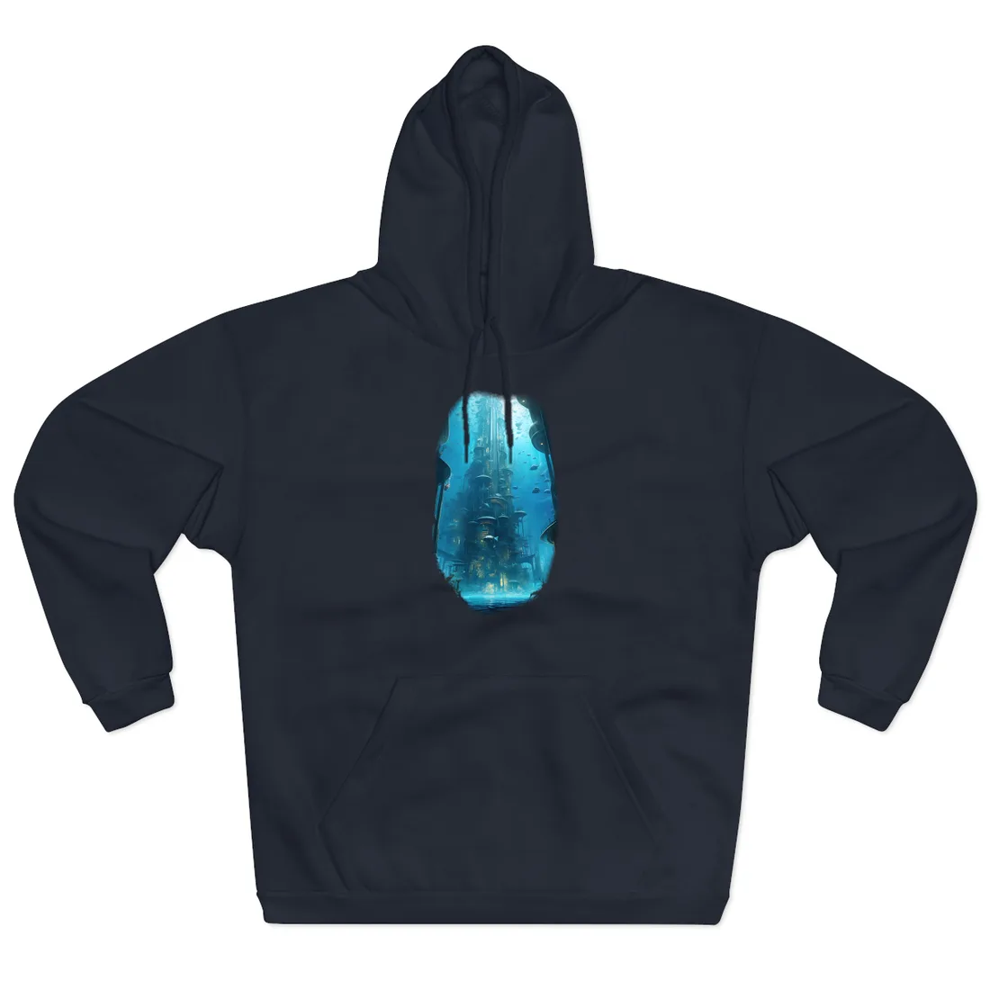 Future Metropolis: Underwater Cityscape Digital Art - Hoodie (Navy)