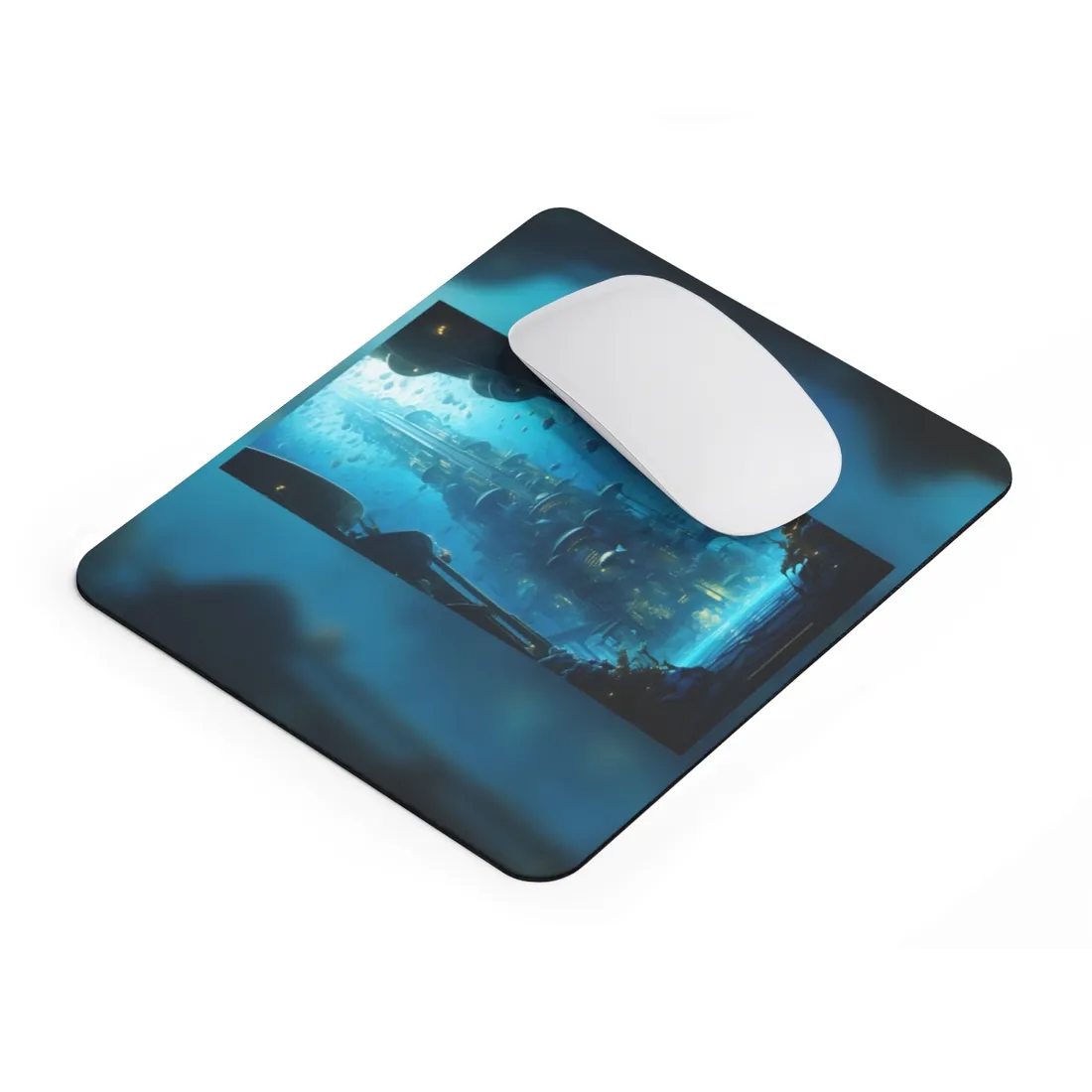 Future Metropolis: Underwater Cityscape Digital Art - Mouse Pad