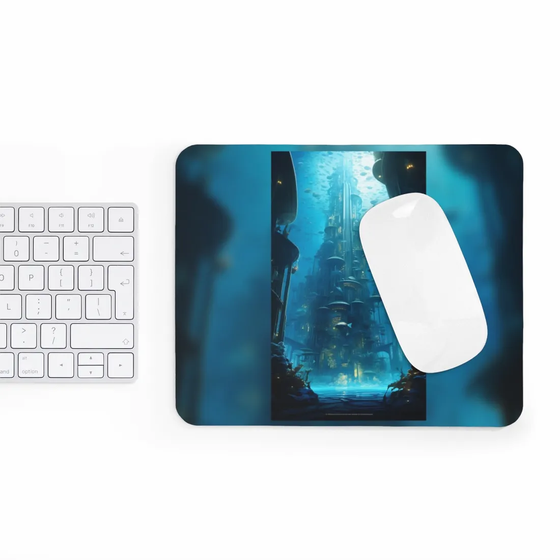 Future Metropolis: Underwater Cityscape Digital Art - Mouse Pad