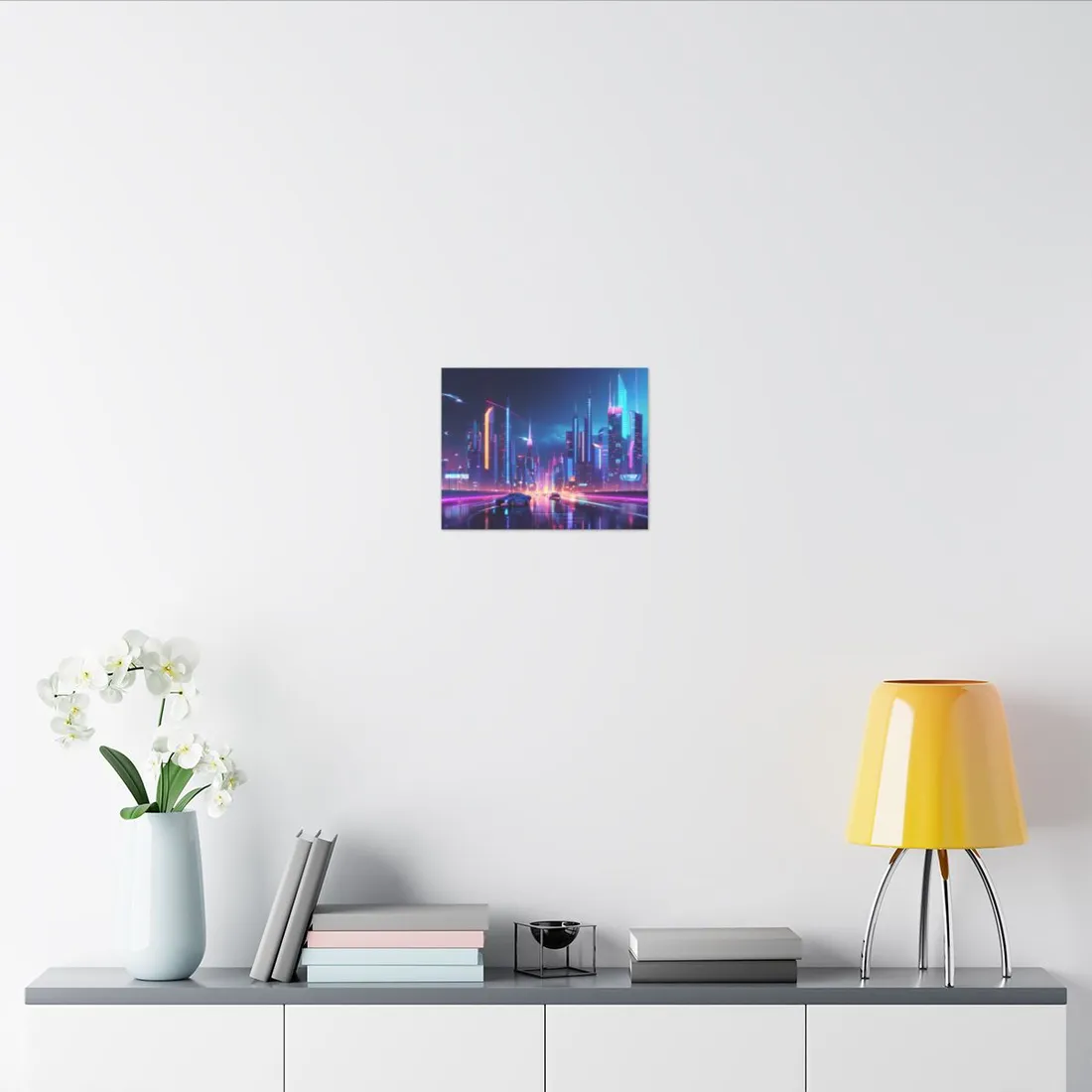 Futuristic City Glow: Neon Lights Digital Art - Canvas
