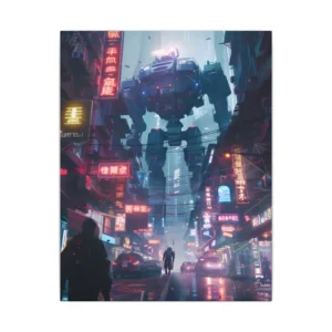 Mech over Neon Street Canvas Print