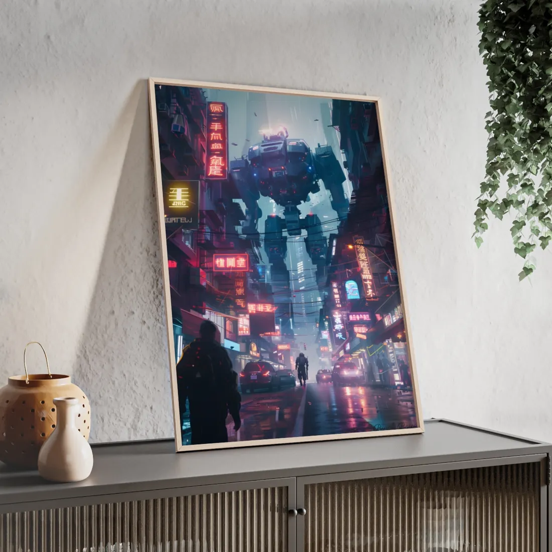 Futuristic City: Neon Dreams Digital Art - Framed Poster