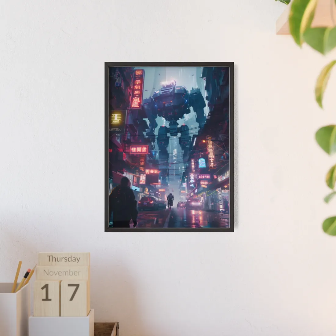Futuristic City: Neon Dreams Digital Art - Framed Poster