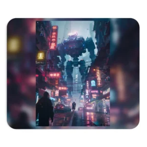 Mech over Neon Street Mouse Pad