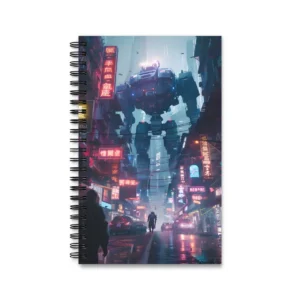 Mech over Neon Street Spiral Notebook
