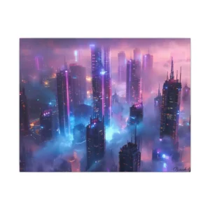Futuristic City Skyline in Fog Canvas Print