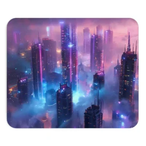 Futuristic City Skyline in Fog Mouse Pad