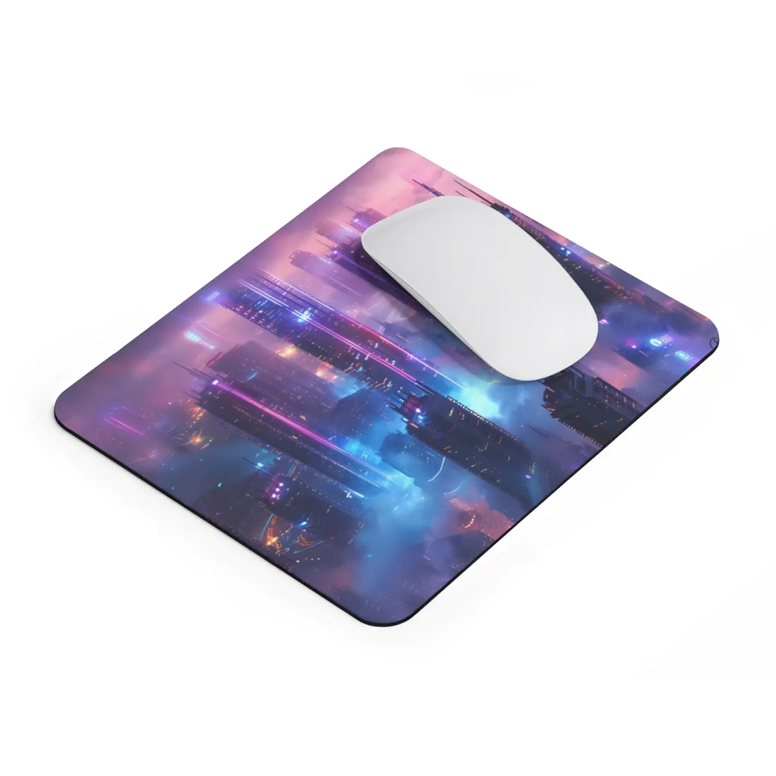 Futuristic City Night: Neon Lights - Mouse Pad