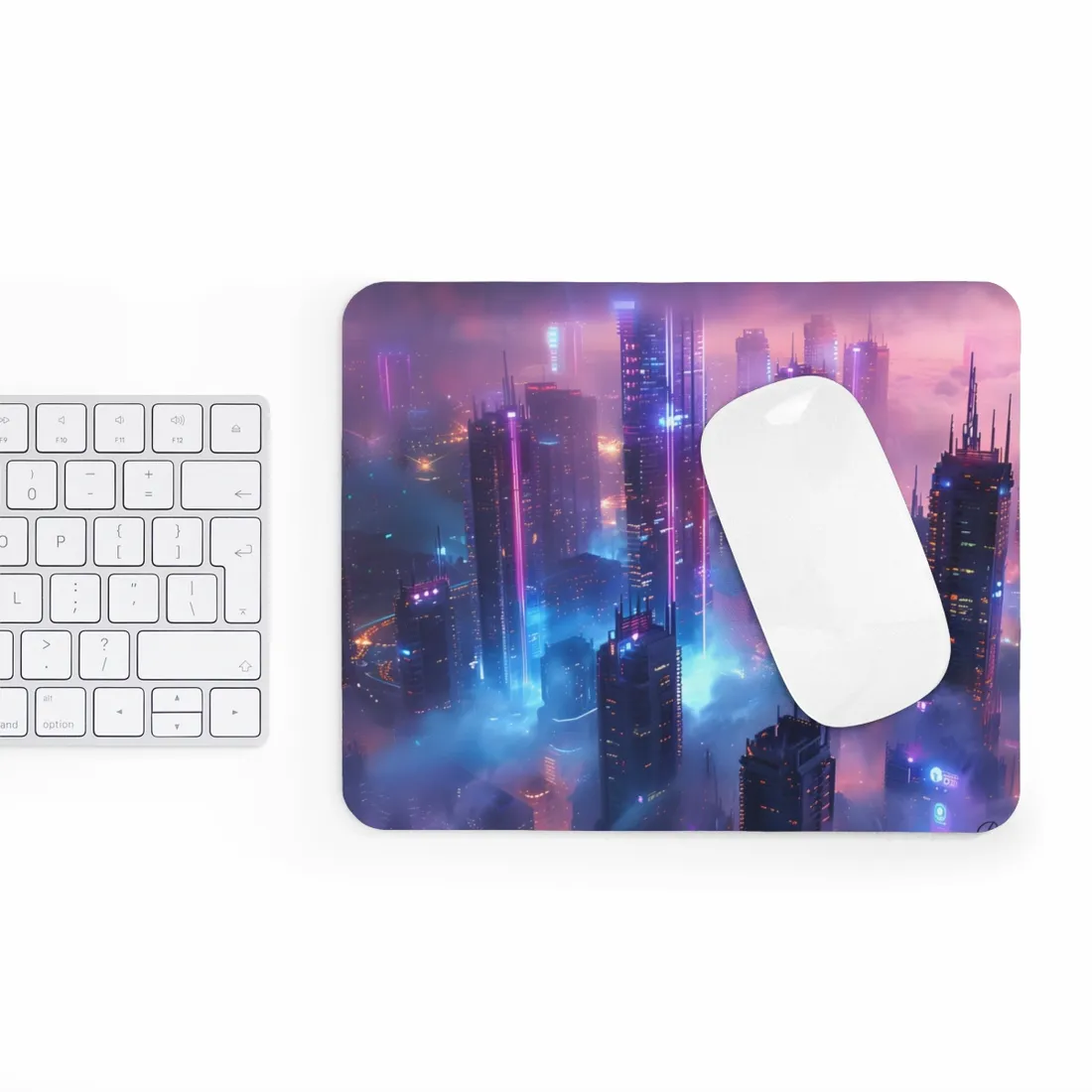 Futuristic City Night: Neon Lights - Mouse Pad