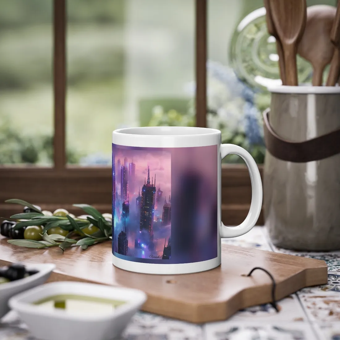 Futuristic City Night: Neon Lights - Mug