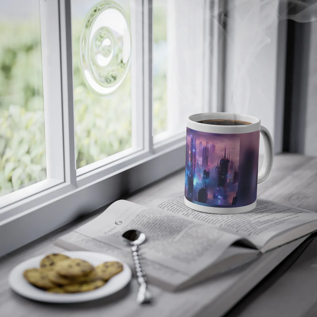 Futuristic City Night: Neon Lights - Mug