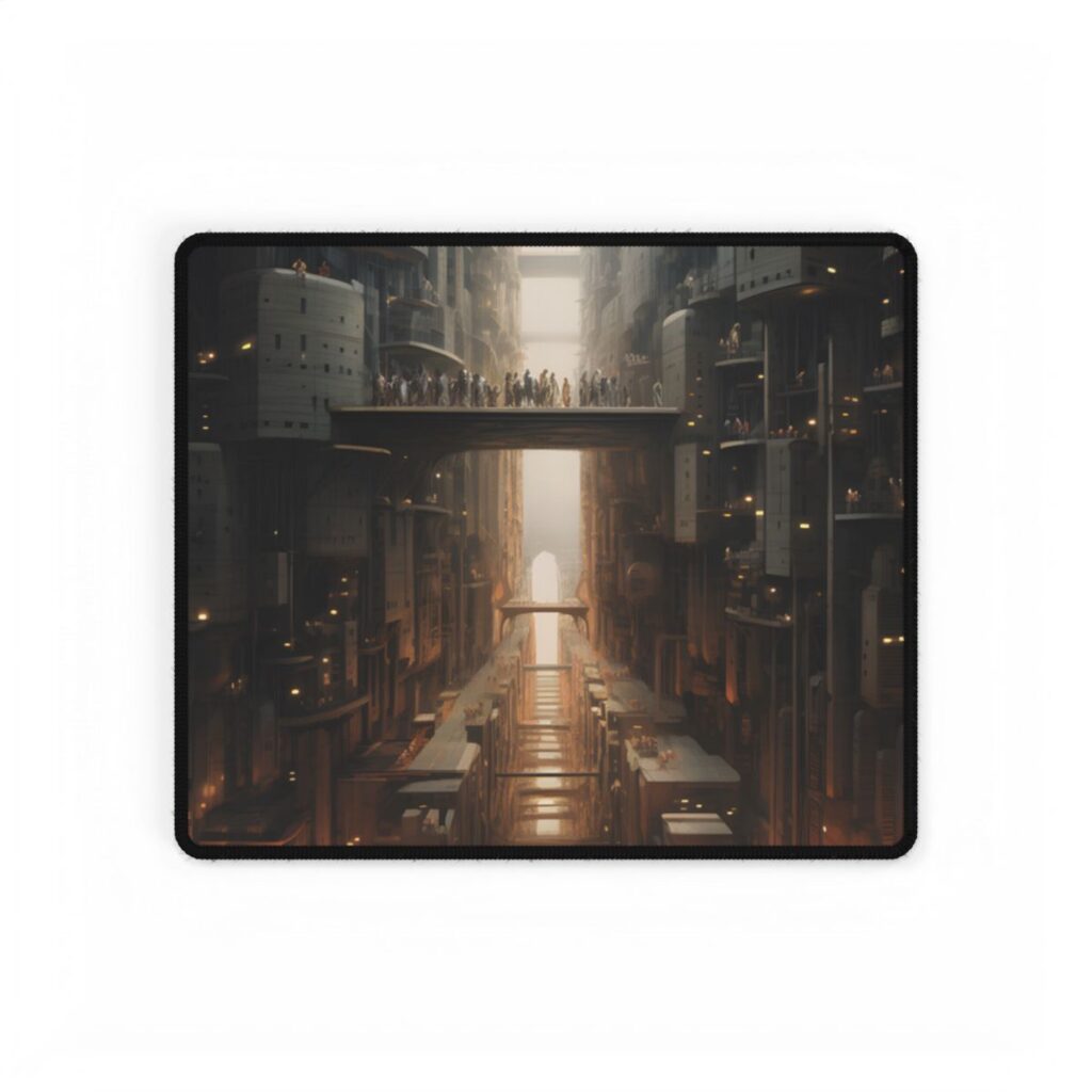 Futuristic City of Perfection: Modern Skyscrapers under Neon Lights - Desk Mat