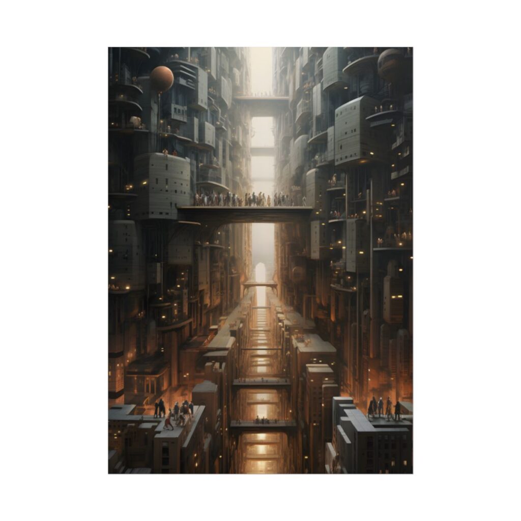 Futuristic City of Perfection: Modern Skyscrapers under Neon Lights - Poster