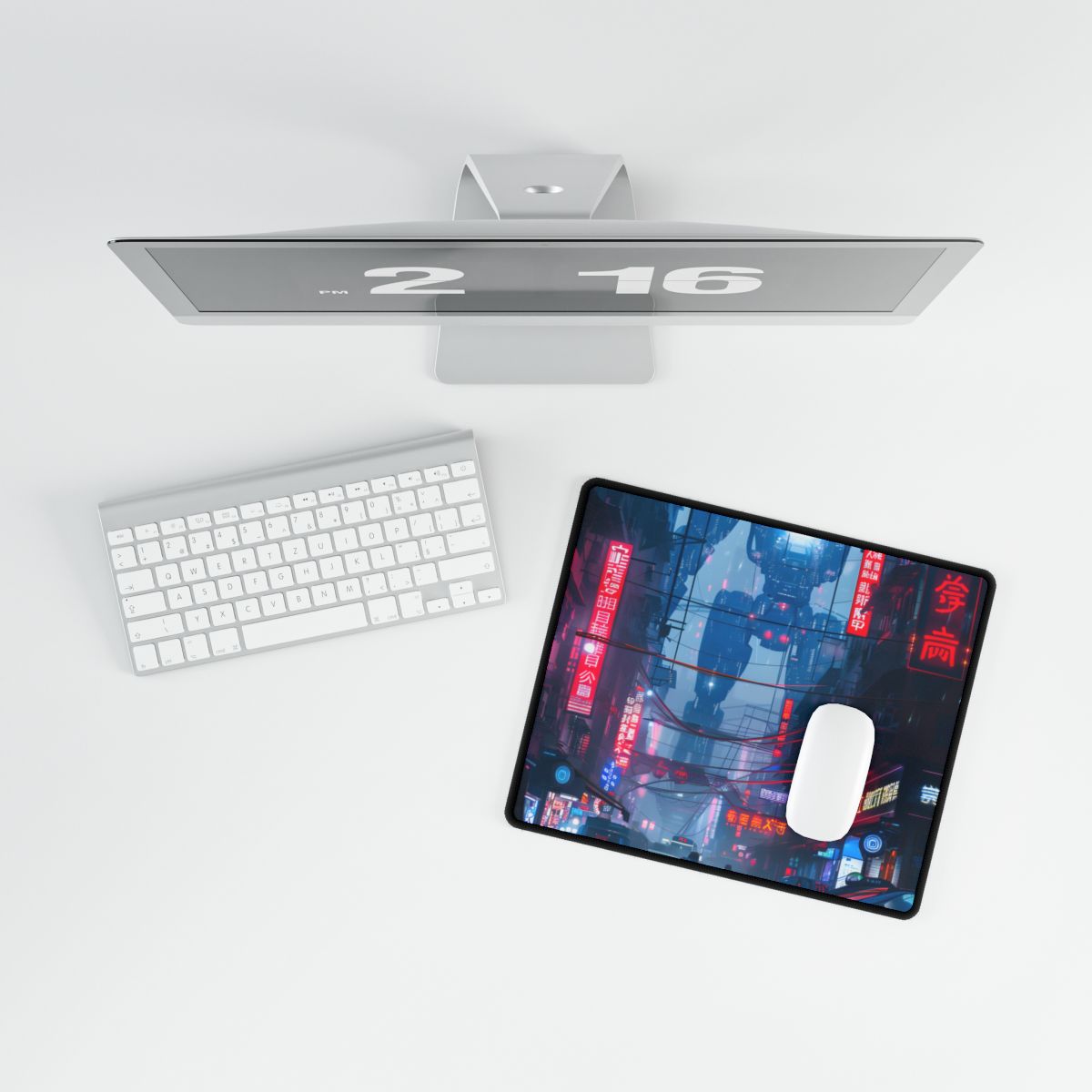 Futuristic City Pulse: Neon Lights Digital Artwork - Desk Mat