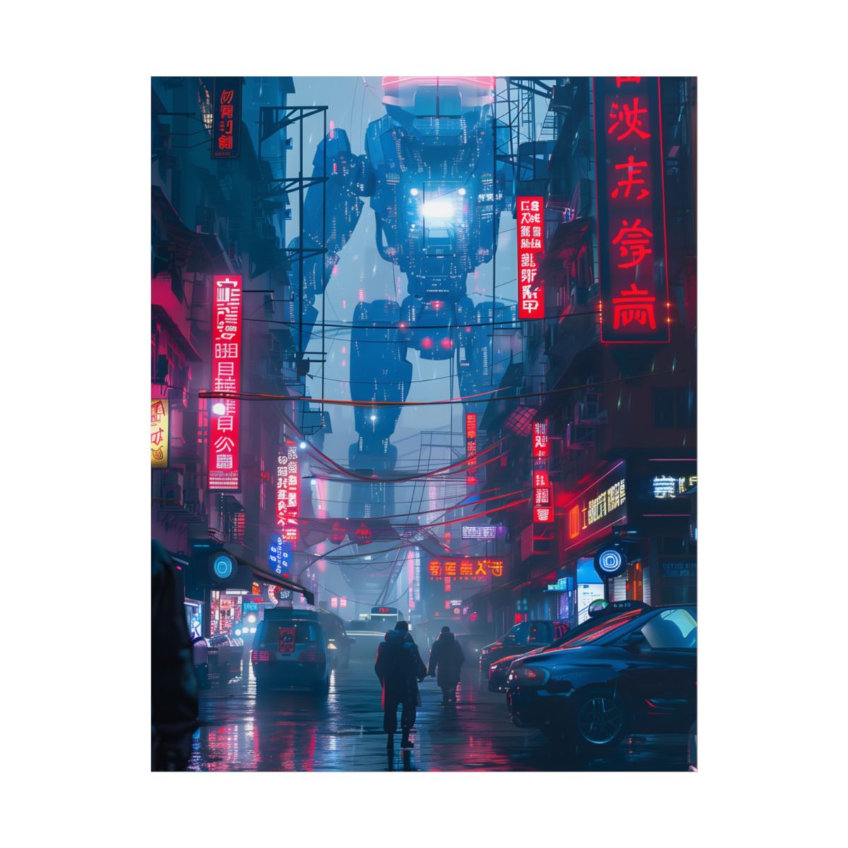 Futuristic City Pulse: Neon Lights Digital Artwork - Poster