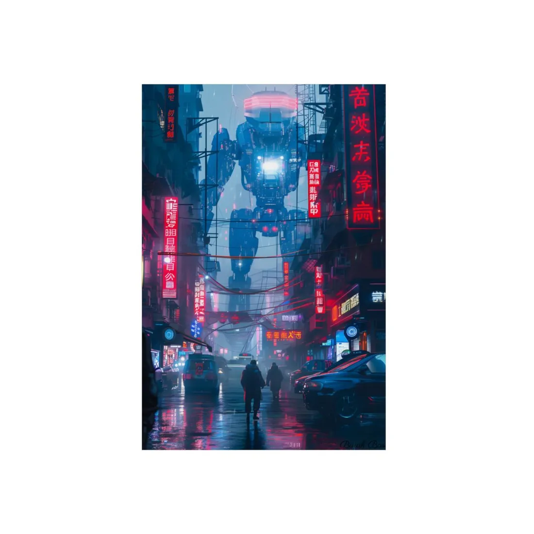 Futuristic City Pulse: Neon Lights - Metal Poster