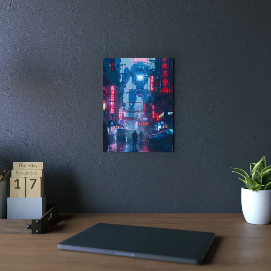 Futuristic City Pulse: Neon Lights - Metal Poster