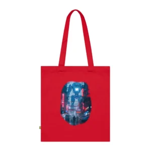 Robot over Neon Street Tote Bag
