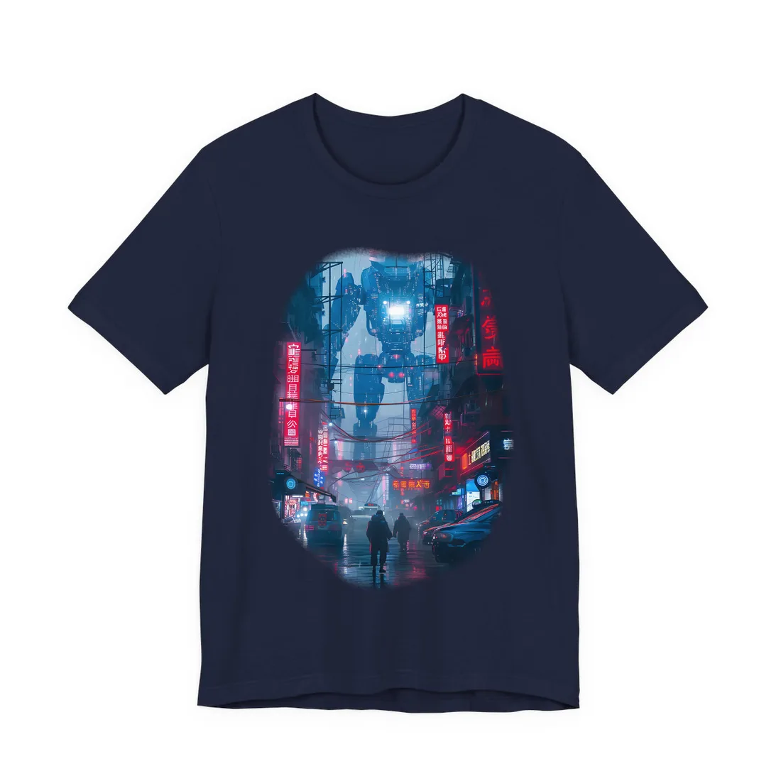 Futuristic City Pulse: Neon Lights - T-Shirt (Navy)