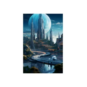 Spires Beneath Blue Planet Metal Poster