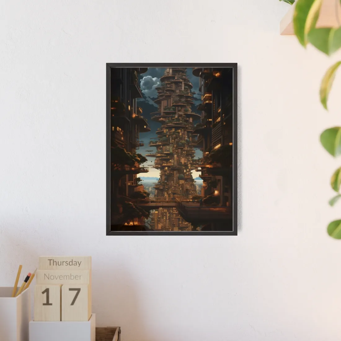 Futuristic Cityscape: A Dystopian Paradox - Framed Poster