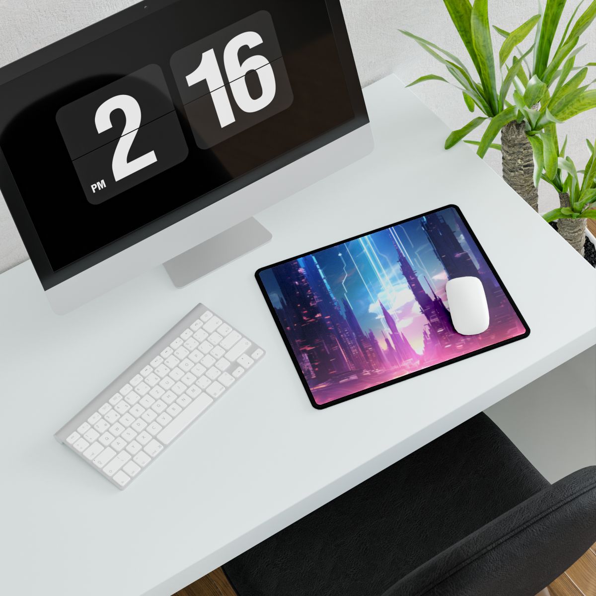 Futuristic Cityscape: Cyberpunk Dreams in a Dystopian World - Desk Mat