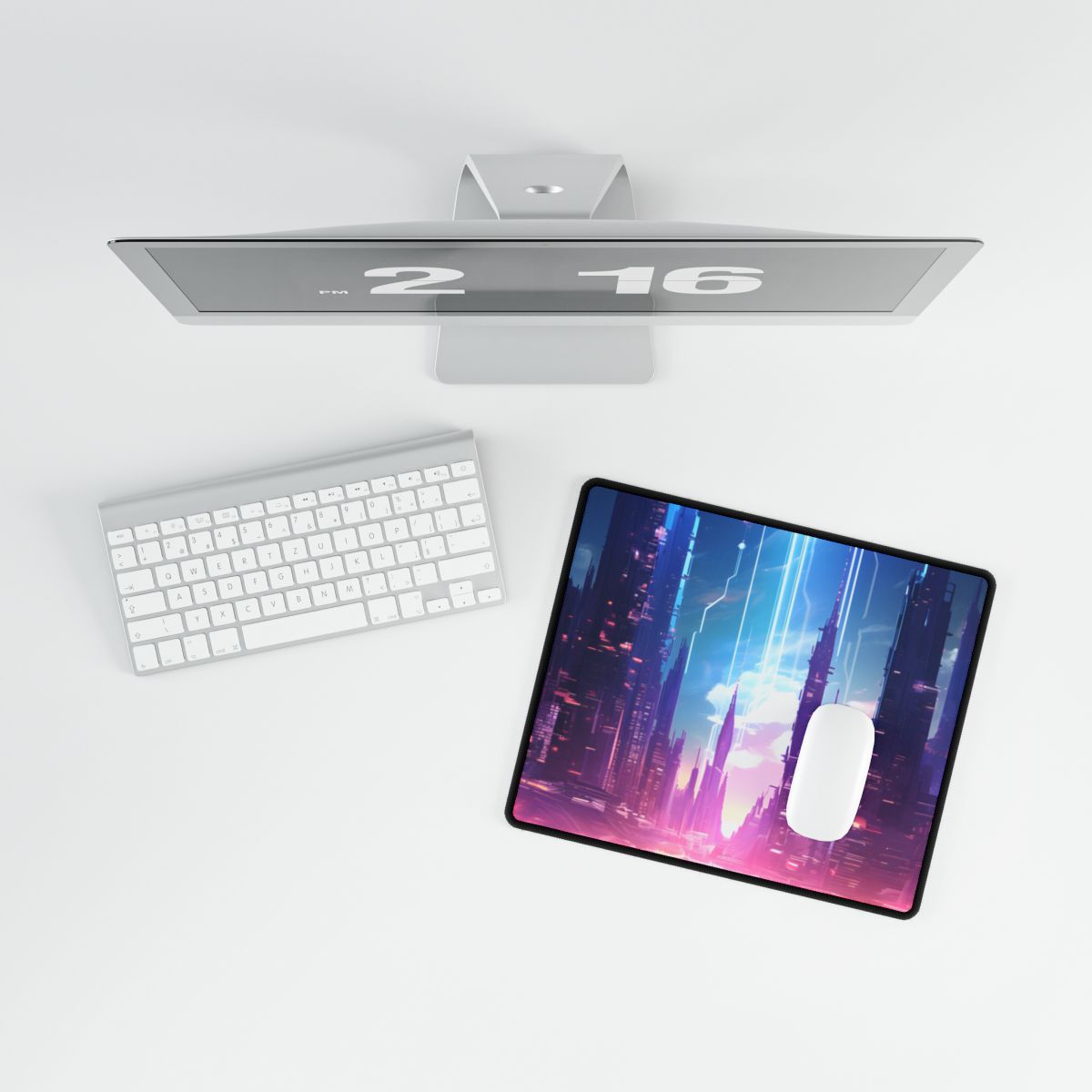 Futuristic Cityscape: Cyberpunk Dreams in a Dystopian World - Desk Mat
