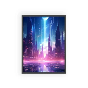 Futuristic City Skyline Framed Poster