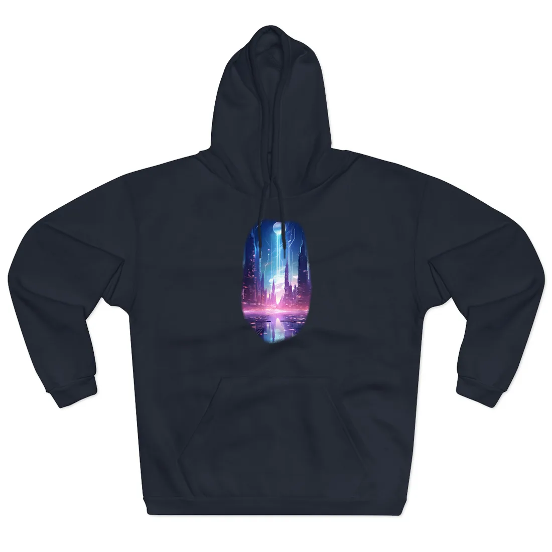 Futuristic Cityscape: Cyberpunk Dreams in a Dystopian World - Hoodie (Navy)