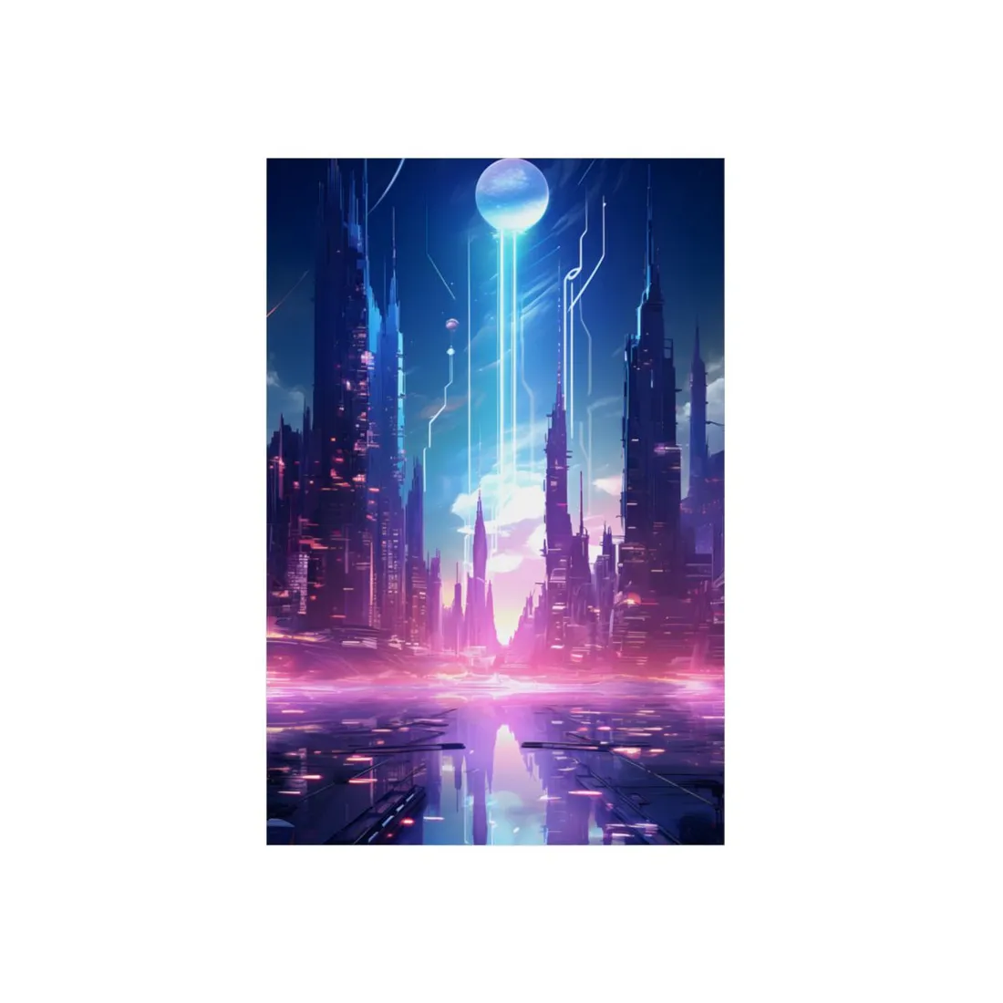 Futuristic Cityscape: Cyberpunk Dreams in a Dystopian World - Metal Poster