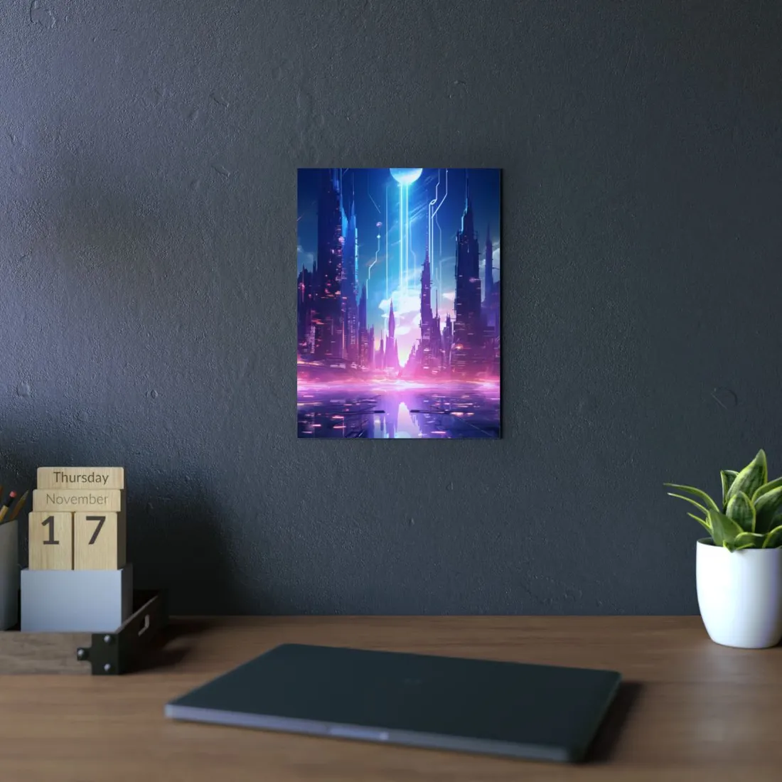 Futuristic Cityscape: Cyberpunk Dreams in a Dystopian World - Metal Poster