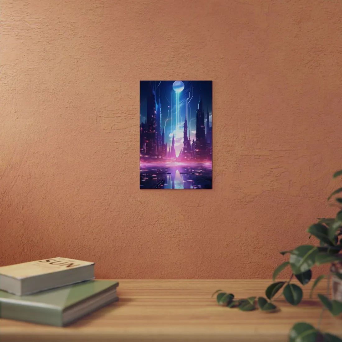 Futuristic Cityscape: Cyberpunk Dreams in a Dystopian World - Metal Poster