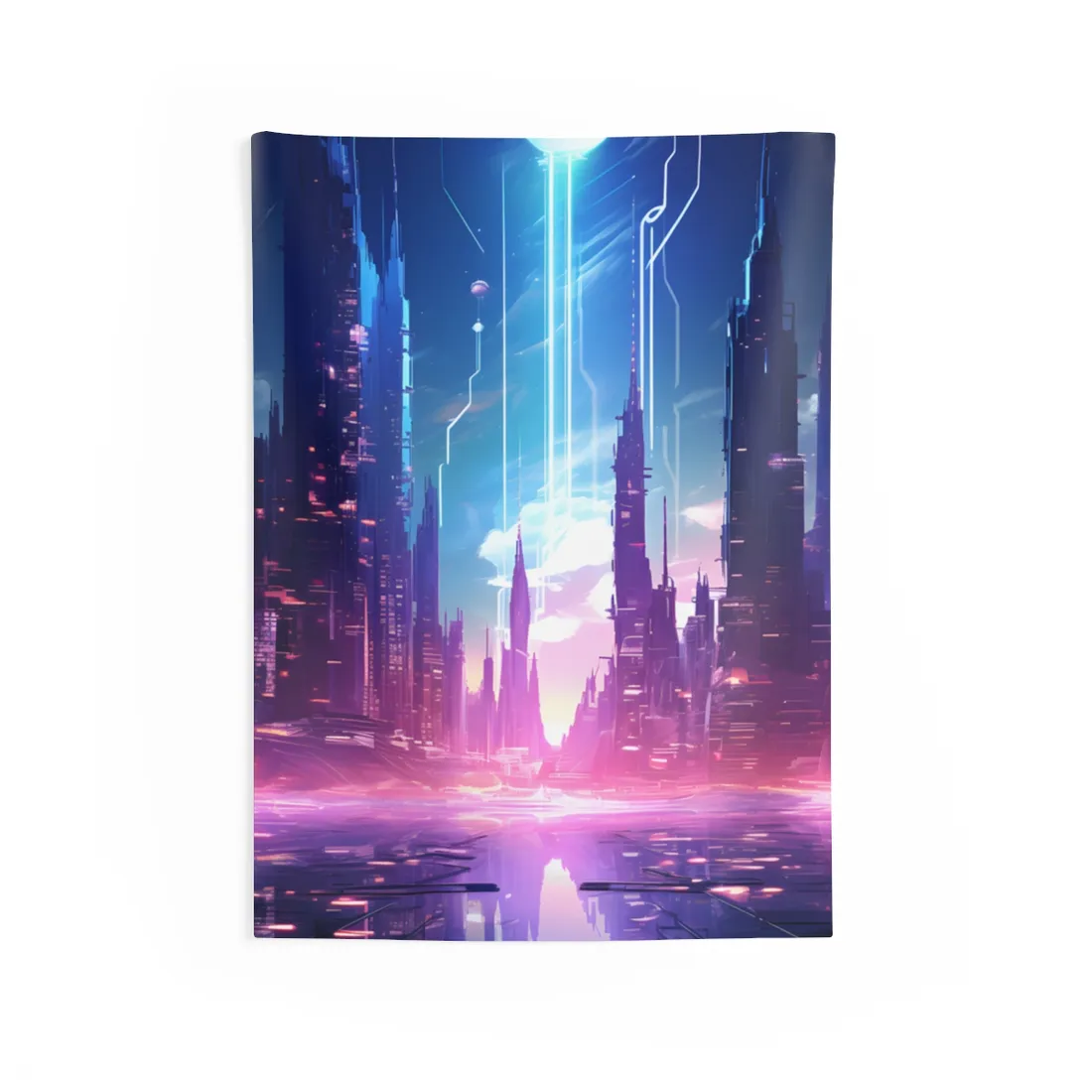 Futuristic Cityscape: Cyberpunk Dreams in a Dystopian World - Wall Tapestry