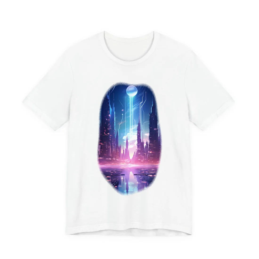 Futuristic Cityscape: Cyberpunk Dreams in a Dystopian World - T-Shirt (White)