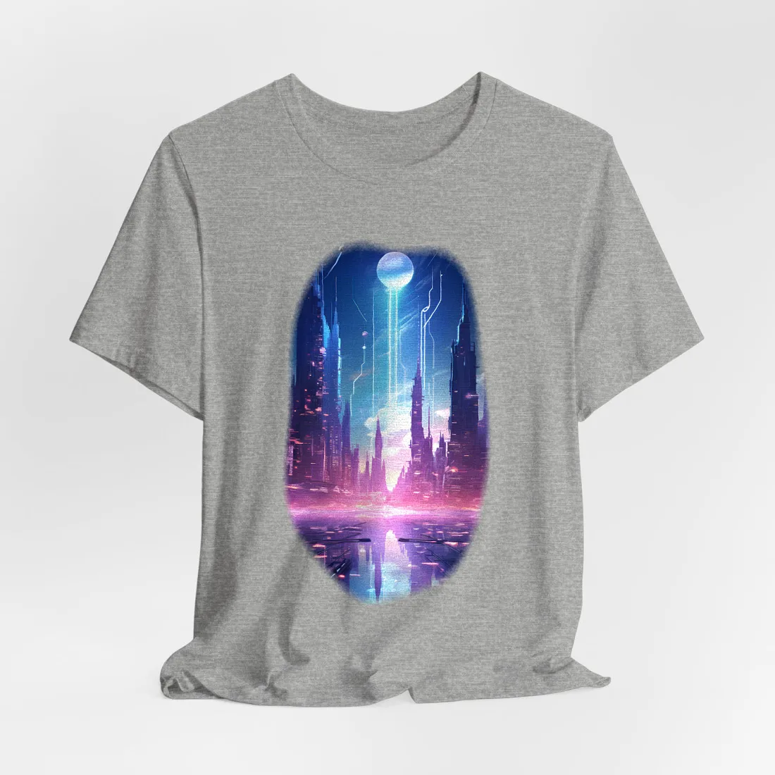 Futuristic Cityscape: Cyberpunk Dreams in a Dystopian World - T-Shirt (Athletic Heather)