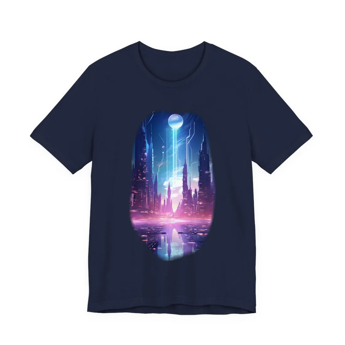 Futuristic Cityscape: Cyberpunk Dreams in a Dystopian World - T-Shirt (Navy)