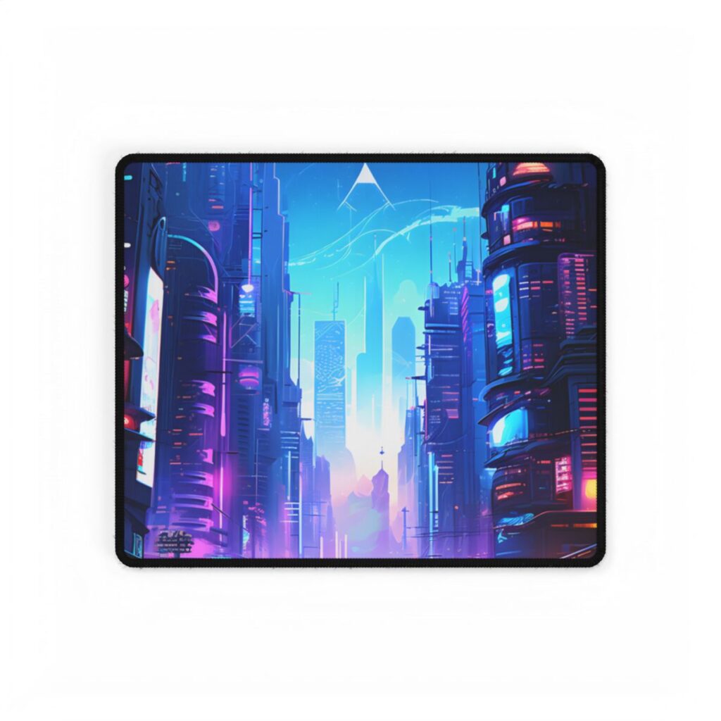 Futuristic Cityscape: Cyberpunk Dystopia Digital Artwork - Desk Mat