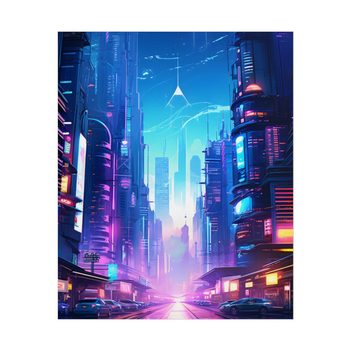 Futuristic Cityscape: Cyberpunk Dystopia Digital Artwork - Poster