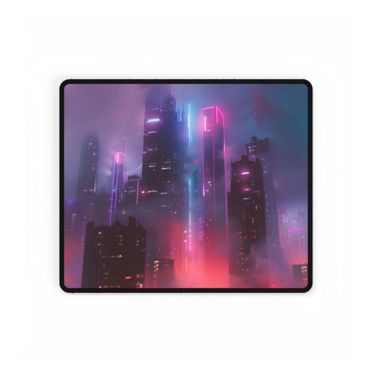 Futuristic Cityscape: Neon Dreams in the Urban Sky - Desk Mat