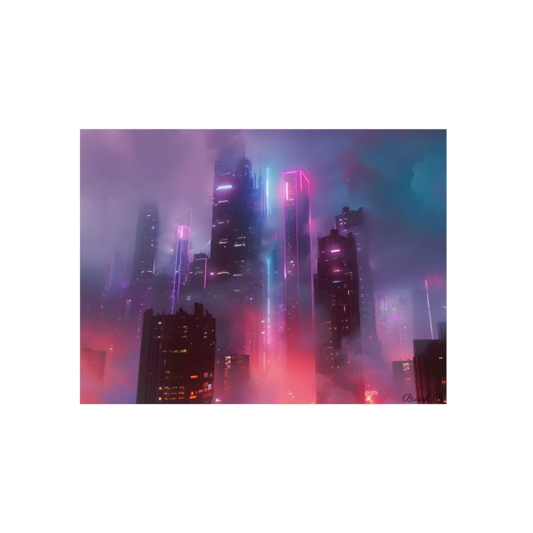 Futuristic Cityscape: Neon Dreams in the Urban Sky - Metal Poster