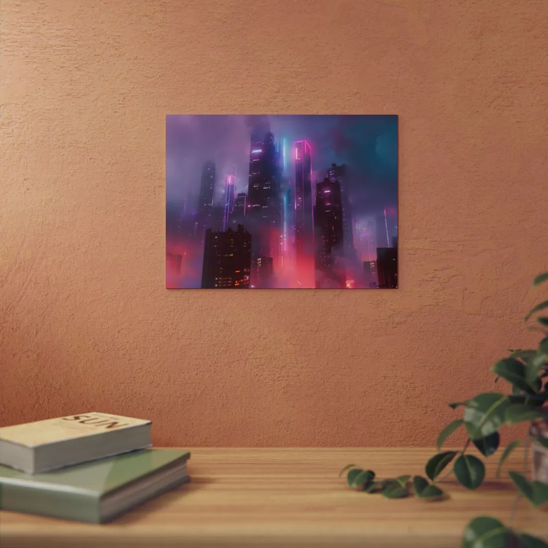 Futuristic Cityscape: Neon Dreams in the Urban Sky - Metal Poster
