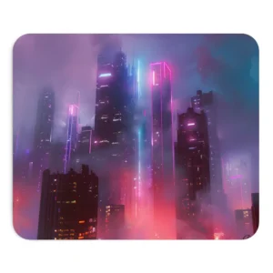 Neon City Skyline in Fog Mouse Pad