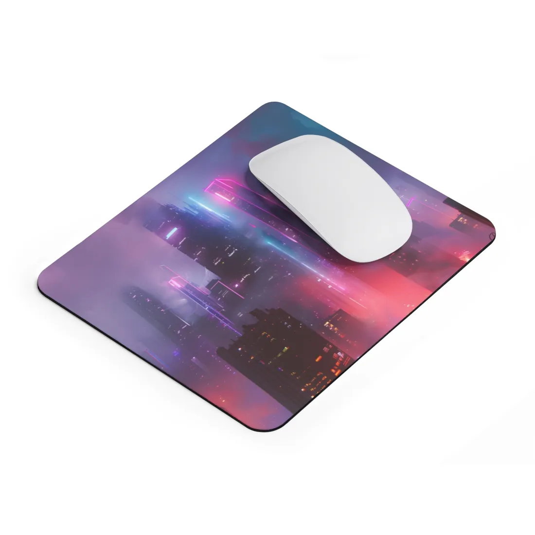 Futuristic Cityscape: Neon Dreams in the Urban Sky - Mouse Pad