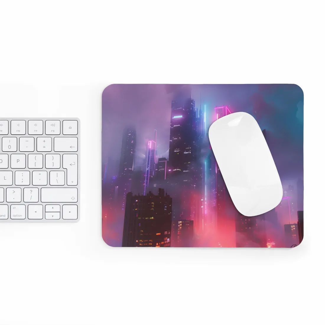 Futuristic Cityscape: Neon Dreams in the Urban Sky - Mouse Pad