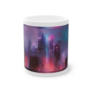 Neon City Skyline in Fog Mug