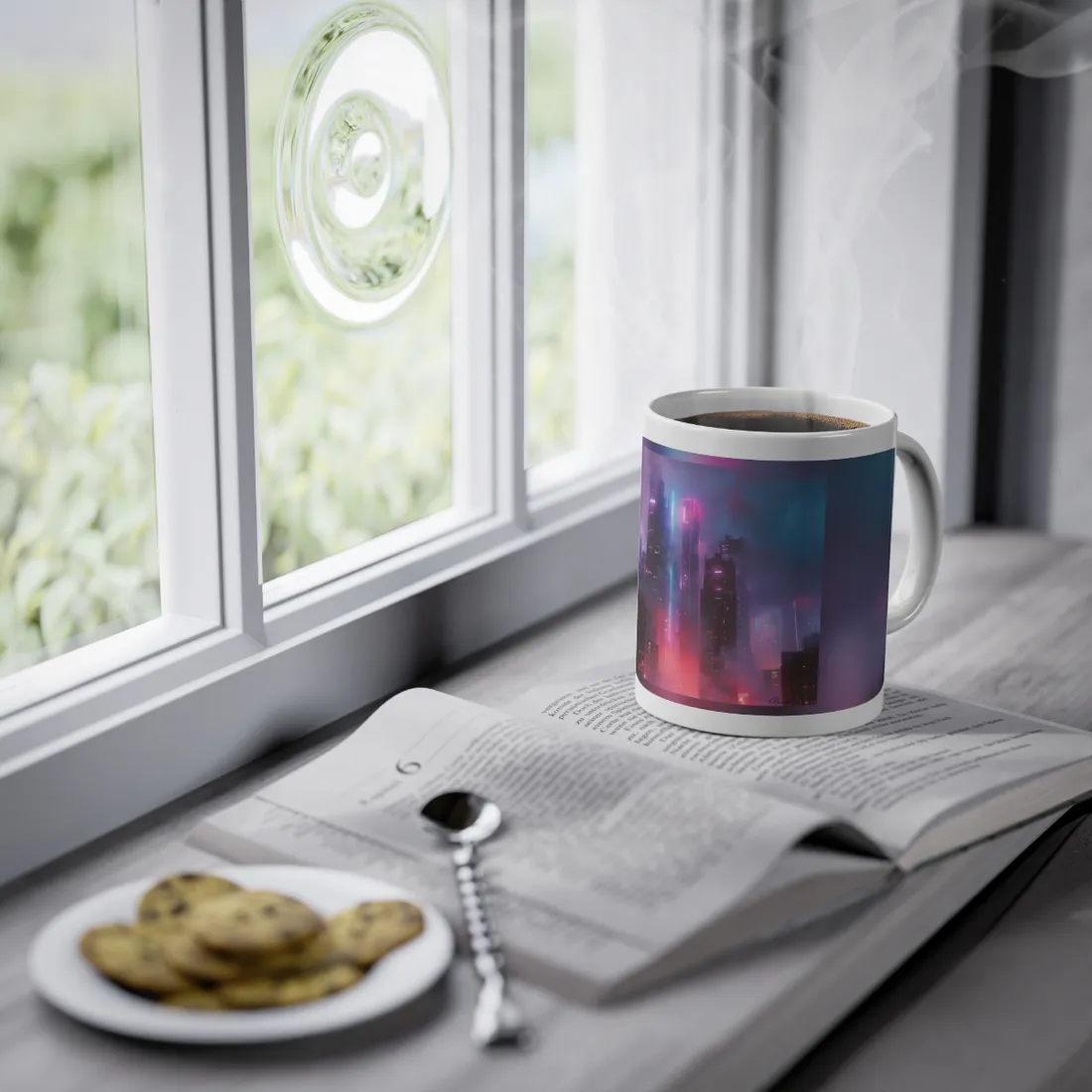 Futuristic Cityscape: Neon Dreams in the Urban Sky - Mug