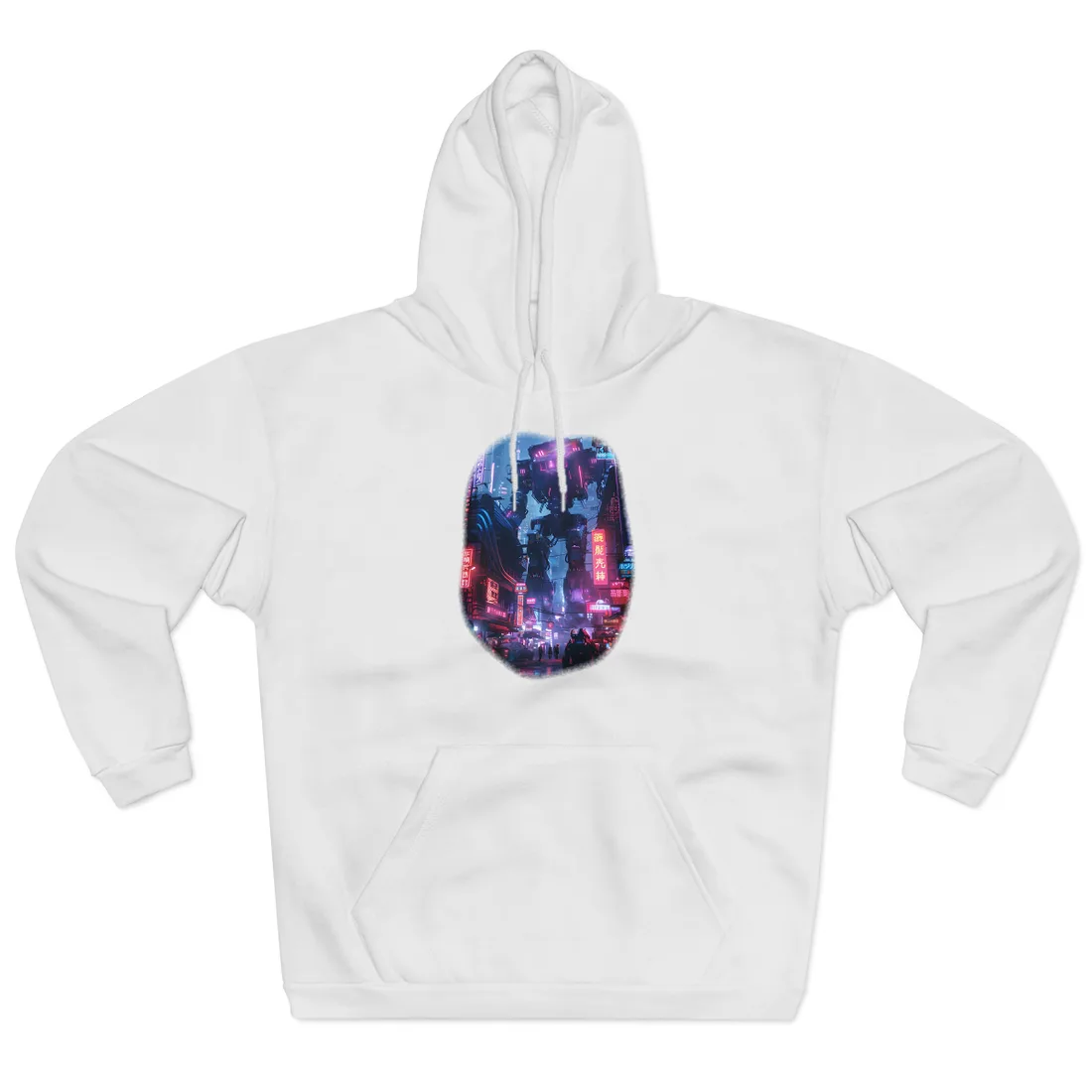 Futuristic Cityscape: Neon Lights - Hoodie (White)
