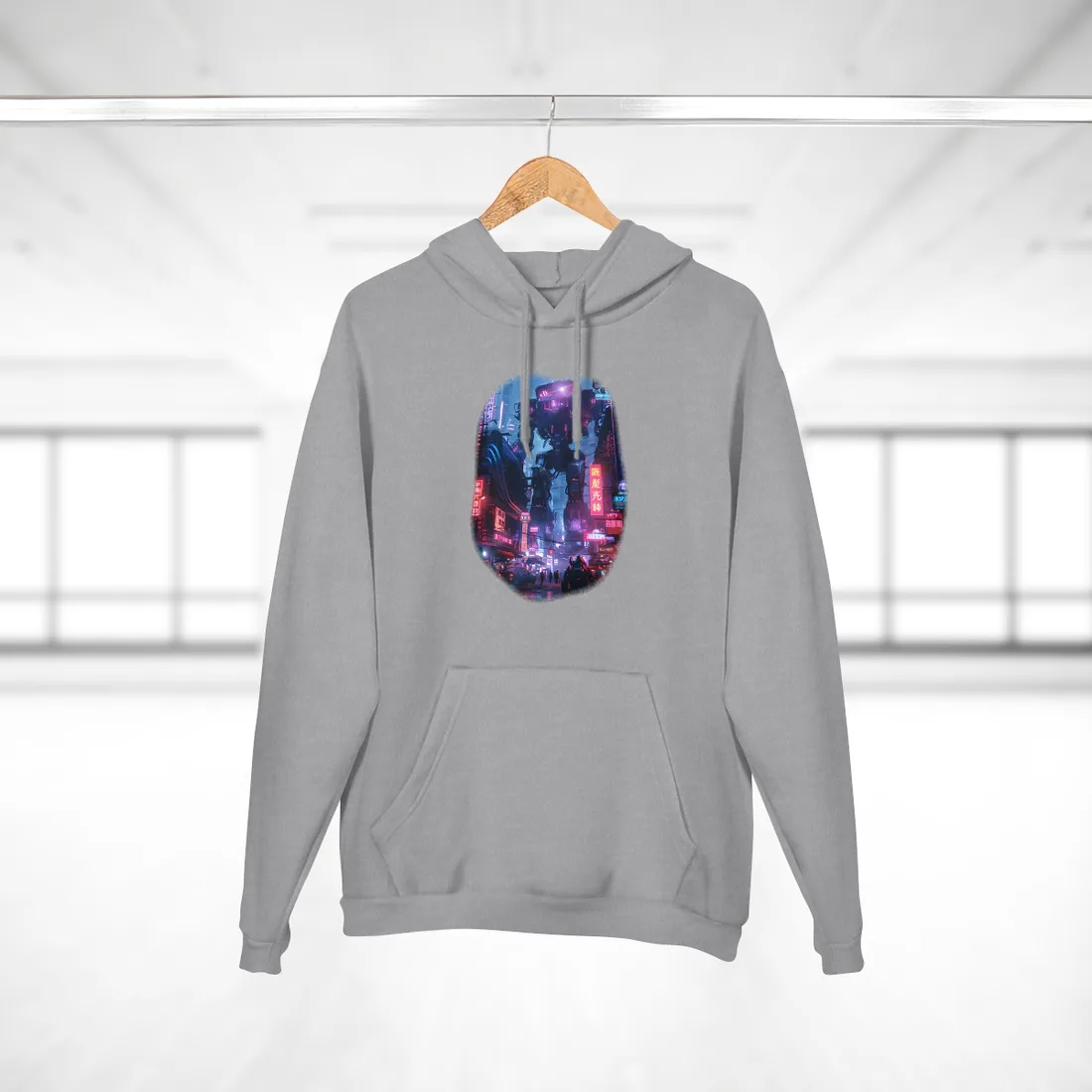 Futuristic Cityscape: Neon Lights - Hoodie (Heather Grey)
